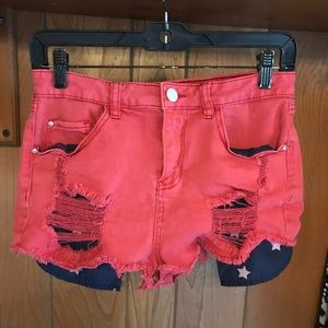Denim shorts red with blue and white star pockets